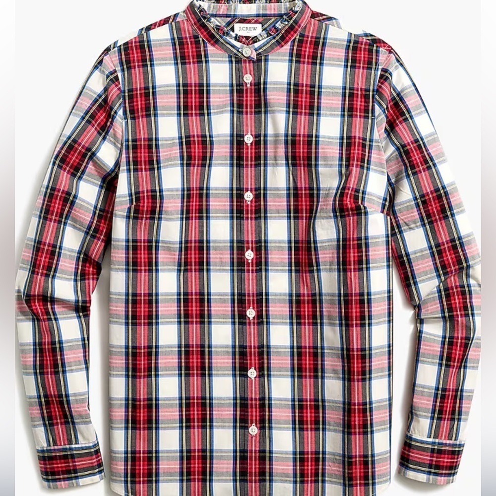 J. Crew Women’s Tartan button-front top with ruffled collar Size XS